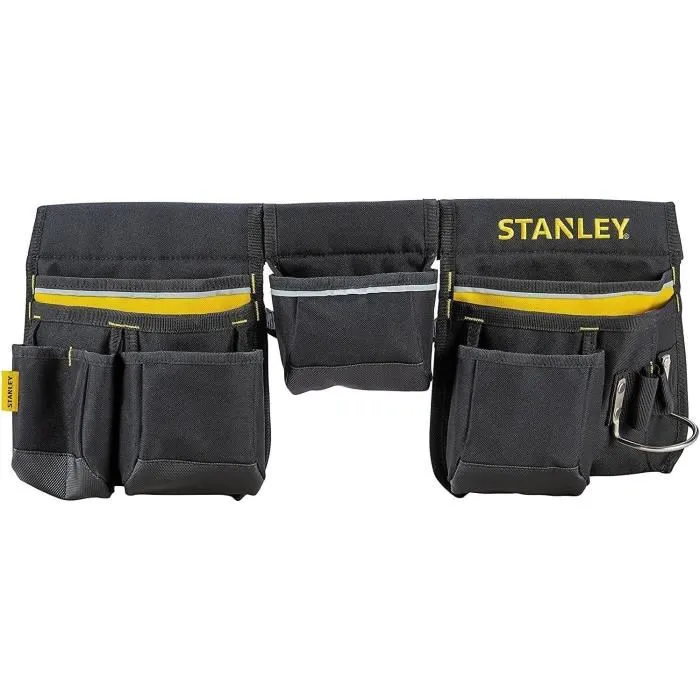 Stanley 1-96-178 Porte-outils double, toile 600D résistante avec poches et boucles pour accès facile aux outils