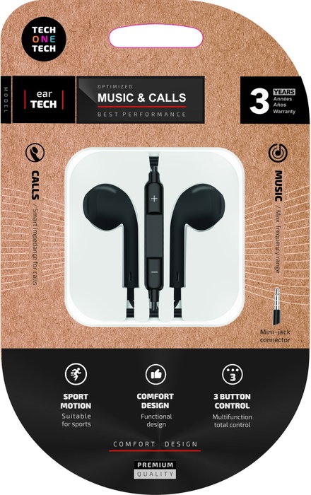 Tech One Tech Eartech Noir avec micro et connecteur mini-jack Tech One Tech Eartech Noir avec micro et connecteur mini-jack