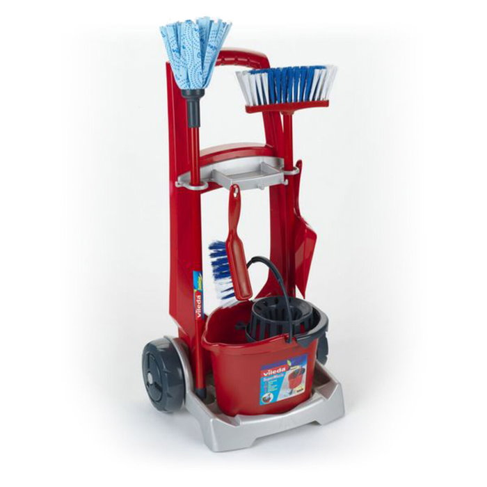 Klein Chariot de ménage Vileda avec accessoires rouge et bleu