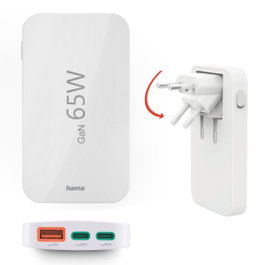 Hama Mini-Chargeur plat 65W 2xUSB-C/1xUSB-A, blanc