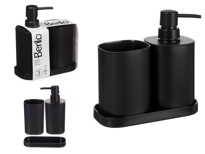 BERILO Ensemble de 3 accessoires de salle de bain en plastique noir BERILO Ensemble de 3 accessoires de salle de bain en plastique noir