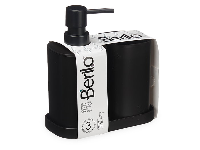 BERILO Ensemble de 3 accessoires de salle de bain en plastique noir BERILO Ensemble de 3 accessoires de salle de bain en plastique noir