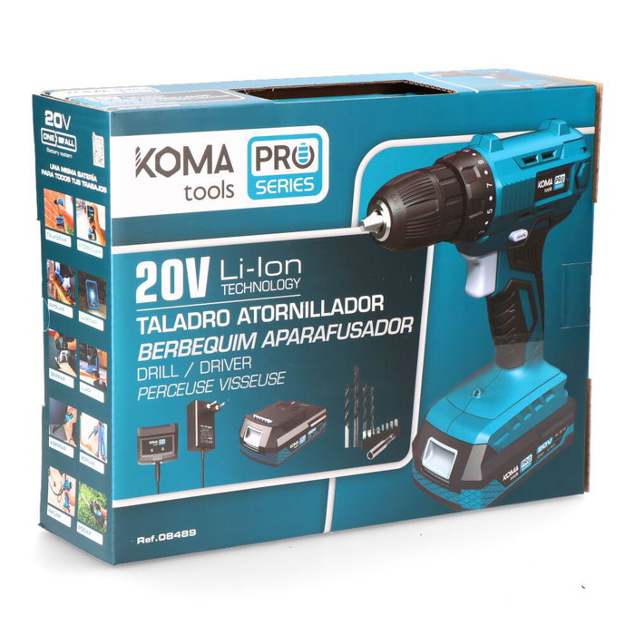 Koma Tools 20v-at-k Kit Perceuse-visseuse 20V avec Batterie 2.0Ah et Chargeur 30W, 19+1 Positions, 15 Nm, Bleu/Noir Koma Tools 20v-at-k Kit Perceuse-visseuse 20V avec Batterie 2.0Ah et Chargeur 30W, 19+1 Positions, 15 Nm, Bleu/Noir