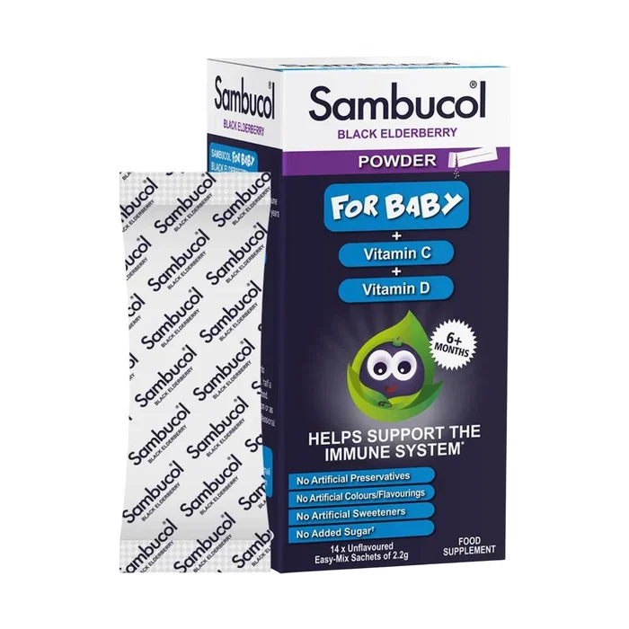 Sambucol Baby Powder - Baies de sureau noir, Vitamine C & D Sambucol Baby Powder - Baies de sureau noir, Vitamine C & D