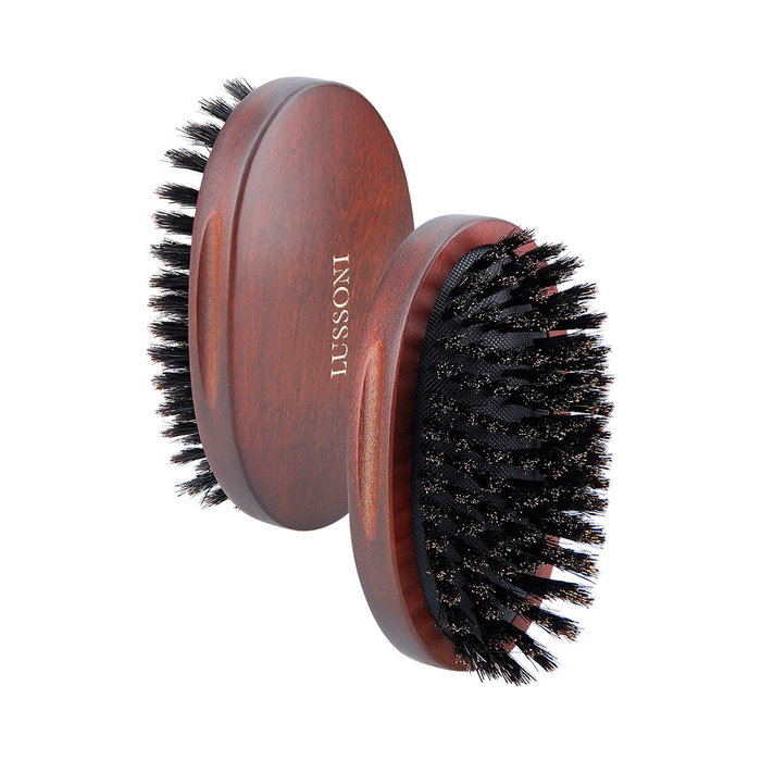 Lussoni Pinceau à Barbe Ovale en Poils de Sanglier Naturel - Brosse en Bois d'Érable - Pour Homme - Soin et Style Barbu