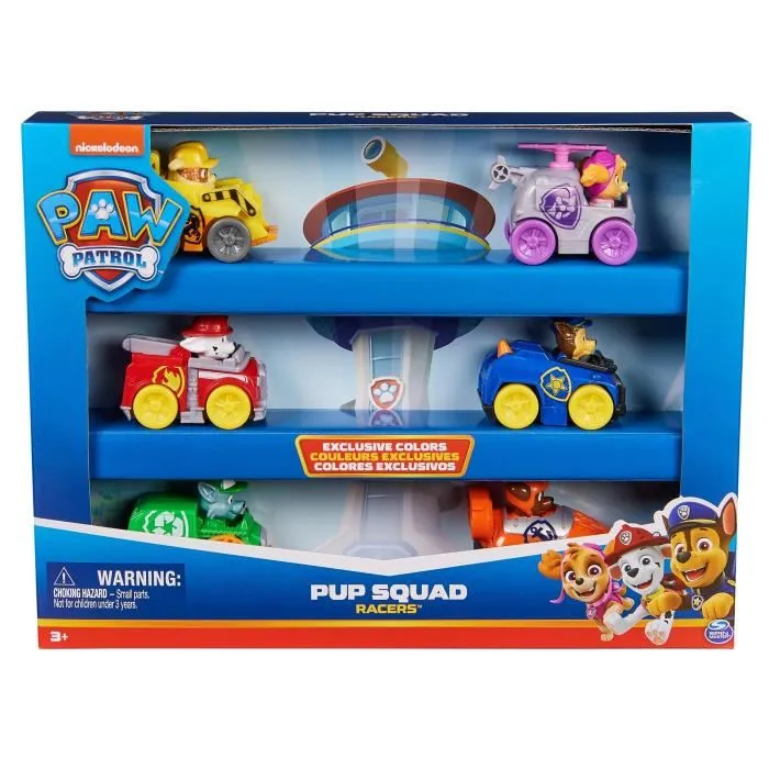 Spin Master - Coffret 6 véhicules Pup Squad La Pat' Patrouille - Pack 6 Racers - Véhicules de collection pour enfants - À partir de 3 ans
