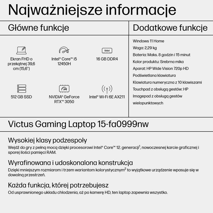 HP 804F0EA 15,6" i5-12450H 16 Go RAM 512 Go SSD NVIDIA GeForce RTX 3050 HP 804F0EA 15,6" i5-12450H 16 Go RAM 512 Go SSD NVIDIA GeForce RTX 3050