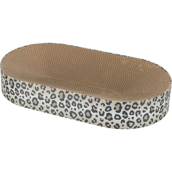 Trixie Lit Griffoir pour Chat LEO - Carton avec Herbe à Chat Intégrée - Design Crème Imprimé Léopard - 63 x 35 x 10 cm