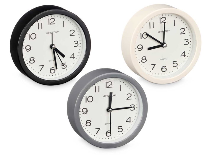 GIFTDECOR Horloge Murale Ronde Assortie 12x12x4 cm Blanc Gris Noir (Set de 12)