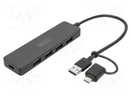 DIGITUS Hub USB 3.0 Noir avec 4 ports USB A et USB C