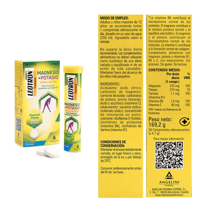 Leotron MAGNESIUM + POTASSIUM ENERGY Comprimés effervescents triple action Orange 36 u