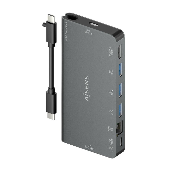 Hub USB Aisens ASUC-8P015-GR Gris Multicouleur 100 W Hub USB Aisens ASUC-8P015-GR Gris Multicouleur 100 W
