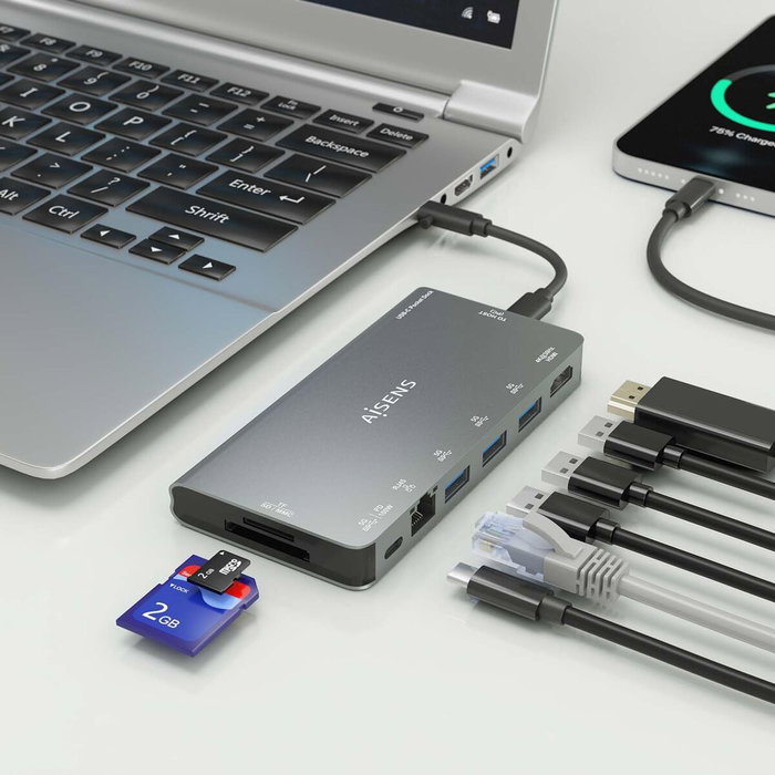 Hub USB Aisens ASUC-8P015-GR Gris Multicouleur 100 W Hub USB Aisens ASUC-8P015-GR Gris Multicouleur 100 W