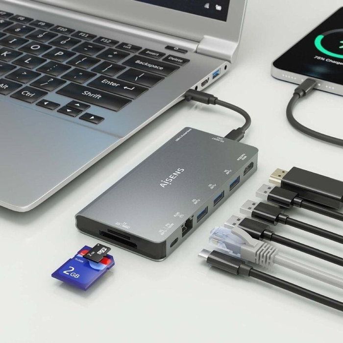 Hub USB Aisens ASUC-8P015-GR Gris Multicouleur 100 W Hub USB Aisens ASUC-8P015-GR Gris Multicouleur 100 W