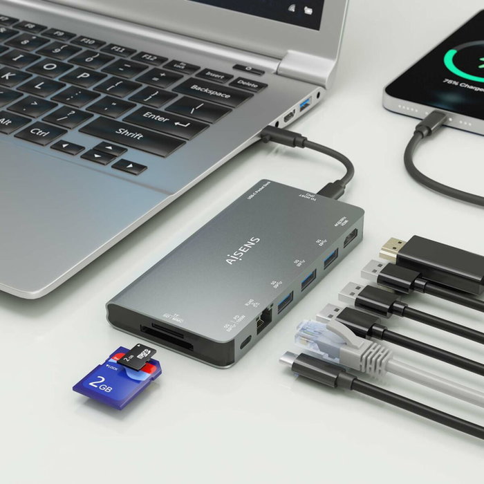 Hub USB Aisens ASUC-8P015-GR Gris Multicouleur 100 W Hub USB Aisens ASUC-8P015-GR Gris Multicouleur 100 W