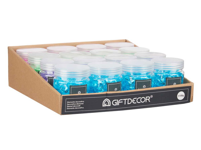Giftdecor Bouteille de diamants 150 gr, medias, couleurs assorties, 6,5x6,5x8 cm, en plastique (Set de 32)