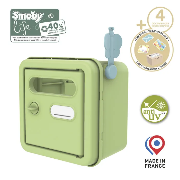 Smoby Boîte aux lettres jouet pour maisonnette avec 4 accessoires, fixation murale et fenêtre, 40% matière recyclée, fabrication française, à partir de 2 ans