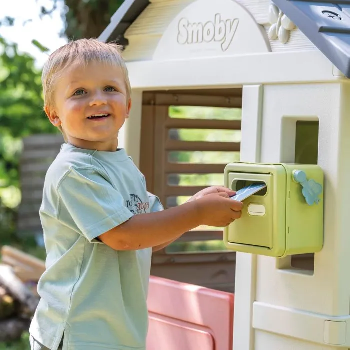 Smoby Boîte aux lettres jouet pour maisonnette avec 4 accessoires, fixation murale et fenêtre, 40% matière recyclée, fabrication française, à partir de 2 ans