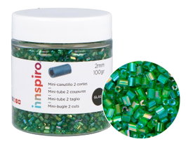 Innspiro Rocaille de verre cylindre mini aurora boreale vert foncé 2x2mm 100g