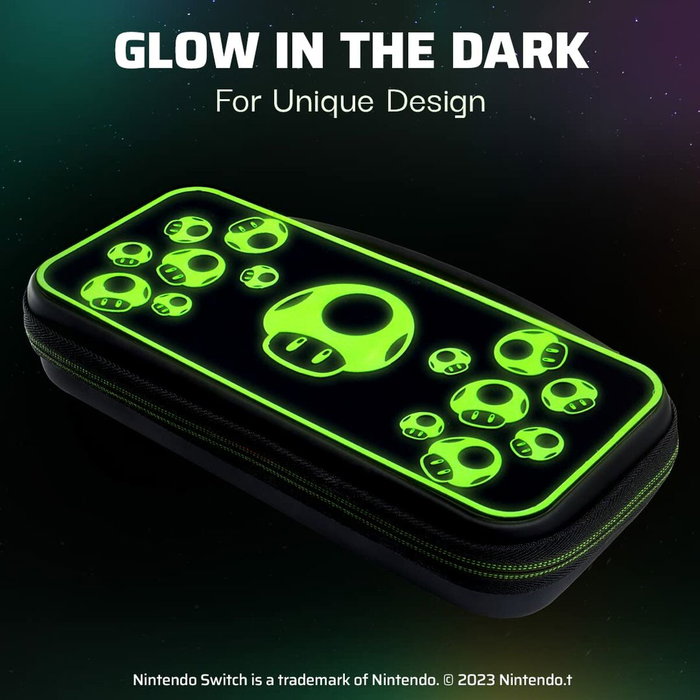 PDP Sacoche de transport 1 UP Glow In The Dark pour Nintendo Switch - Noir et vert fluo
