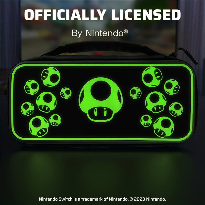 PDP Sacoche de transport 1 UP Glow In The Dark pour Nintendo Switch - Noir et vert fluo