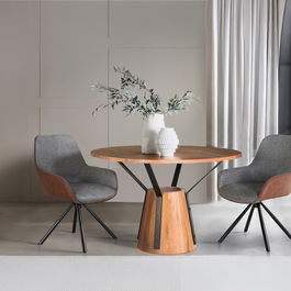 GINER Y COLOMER - Table de salle à manger ronde en bois de manguier et métal, diamètre 116 cm, finition naturelle et noir, contraste rustique industriel