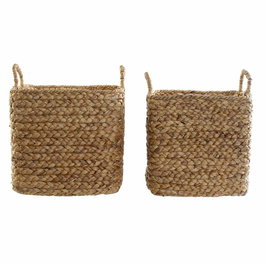 Set de basket DKD Home Decor Marron Naturel Joncs (2 Pièces)