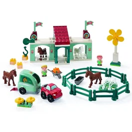 Ecoiffier Abrick 2978 - Centre Hippique à Construire avec Cheval, Manège, Pick-up, Van et Accessoires - Jouet dès 18 mois - Origine France