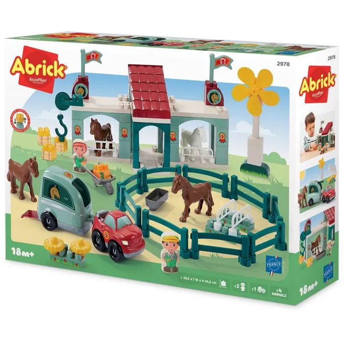 Ecoiffier Abrick 2978 - Centre Hippique à Construire avec Cheval, Manège, Pick-up, Van et Accessoires - Jouet dès 18 mois - Origine France