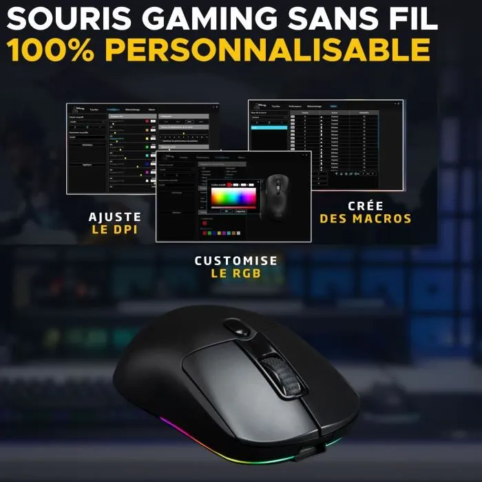 The G-Lab KULT-TITAN - Souris gamer sans fil et filaire - Capteur 12000 DPI - RGB - Design symétrique - Triple connectivité (2.4 GHz, Bluetooth, USB) - Compatible PC et PS4