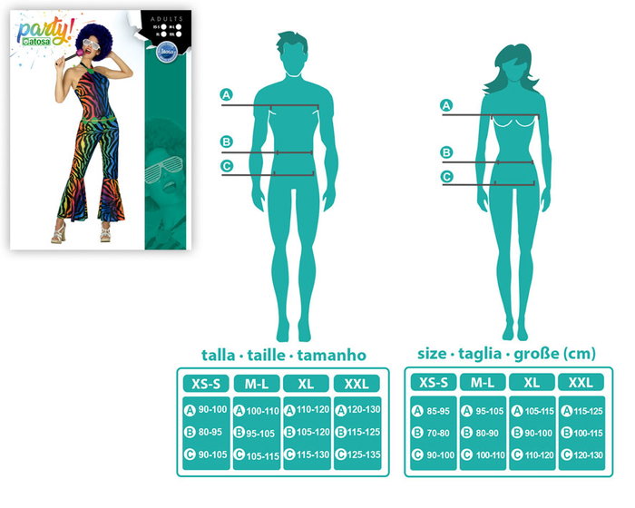 Disfraz Disco Adulto Femme Multicolor Rayures Années 70 - Costume 2 Pièces (Mono et Ceinture) en Polyester Taille XL