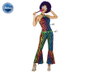 Disfraz Disco Adulto Femme Multicolor Rayures Années 70 - Costume 2 Pièces (Mono et Ceinture) en Polyester Taille XL