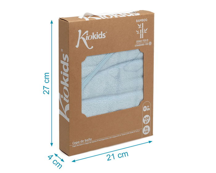 KioKids Toilette de bain pour bébé en bambou 100%, 76x76 cm, bleu - Capuche, absorbante, douce, certifiée OEKO-TEX Standard 100