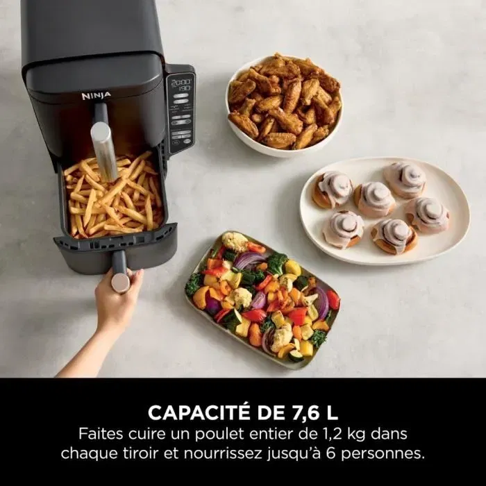 Ninja SL300EU Double Stack Friteuse sans huile - Double cuve empilable - 7,6L - 2470W - 6 programmes - Compacte pour petites cuisines