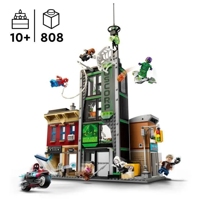 LEGO 76324 Marvel Spider-Man Contre Oscorp, Jeu de Construction de Super-Héros avec 8 Minifigurines