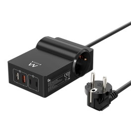 Ewent EW3992 Station de charge USB GaN 65 W avec multiprise 2 prises Schuko et 4 ports USB-C/USB-A