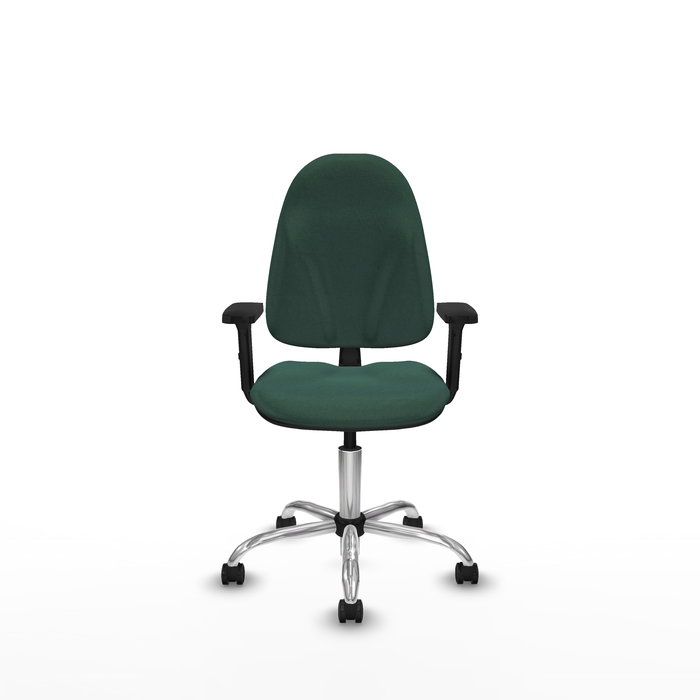 Chaise de bureau Algarra avec mécanisme de contact permanent de base, rembourrée de tissu vert bouteille. Équipée d'une base chromée, d'accoudoirs 2D et de roulettes autobloquantes Chaise de bureau Algarra avec mécanisme de contact permanent de base, rembourrée de tissu vert bouteille. Équipée d'une base chromée, d'accoudoirs 2D et de roulettes autobloquantes