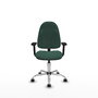 Chaise de bureau Algarra avec mécanisme de contact permanent de base, rembourrée de tissu vert bouteille. Équipée d'une base chromée, d'accoudoirs 2D et de roulettes autobloquantes
