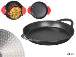 KINVARA Paellera Induction Aluminium 35 cm Noir avec Poignées Rouges