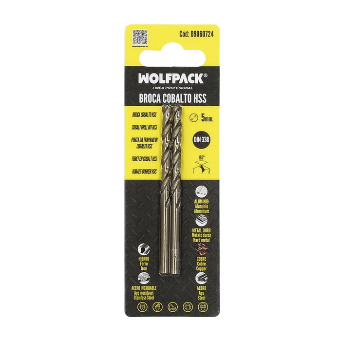 WOLFPACK LINEA PROFESIONAL Mèche Cylindrique HSS Cobalt 5,0 mm (Lot de 2) WOLFPACK LINEA PROFESIONAL Mèche Cylindrique HSS Cobalt 5,0 mm (Lot de 2)