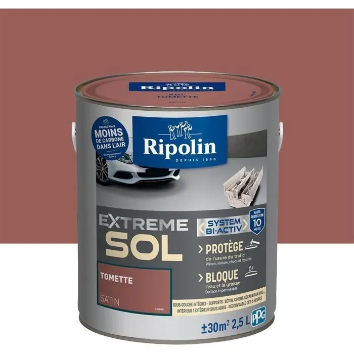 Ripolin Peinture pour sol intérieur et extérieur Tomette satin, protection haute résistance aux taches et aux pneus chauds, 2.5 litres