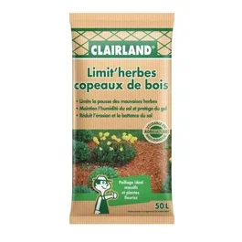 Clairland Paillage Copeaux de Bois Naturel 50 L - Limite les Mauvaises Herbes, Protège le Sol - Idéal Massifs et Plantes Fleuries - Agriculture Biologique