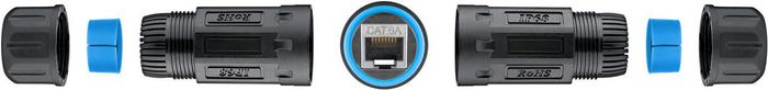 Lanview Coupleur RJ45 IP68 Cat6A/Cat7 STP pour câbles jusqu'à 1,45 mm - Prise en charge PoE+ - Broches en or Lanview Coupleur RJ45 IP68 Cat6A/Cat7 STP pour câbles jusqu'à 1,45 mm - Prise en charge PoE+ - Broches en or
