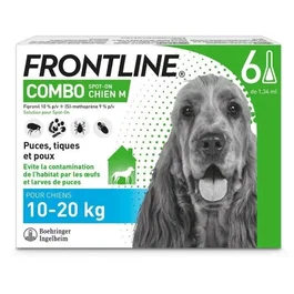 Frontline Combo chien - Anti-puces anti-tiques - 10-20kg - 6 pipettes