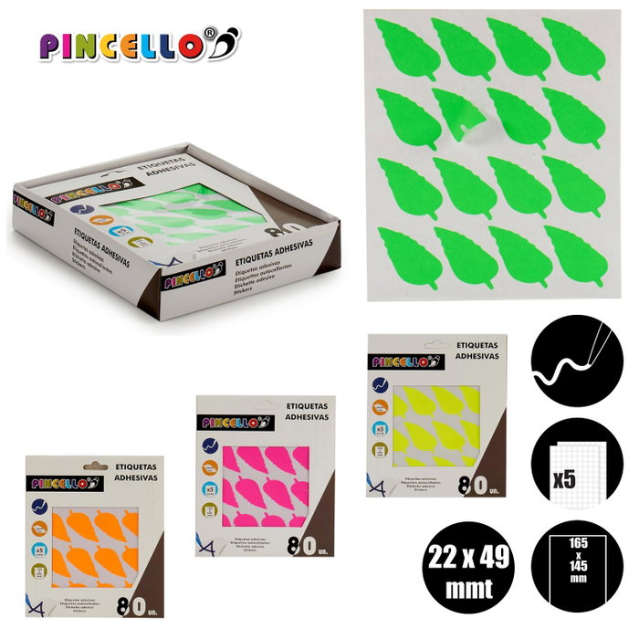 Pincello Étiquettes Adhésives 22x49 mm Feuilles Assorties 5 Pièces 17x4x19 cm (Set de 120) Pincello Étiquettes Adhésives 22x49 mm Feuilles Assorties 5 Pièces 17x4x19 cm (Set de 120)