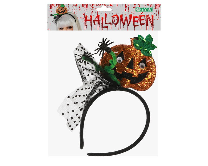 Diademe Citrouille Brillante pour Halloween Adulte Femme avec Détail Araignée et Noeud - Accessoire de Déguisement Festif