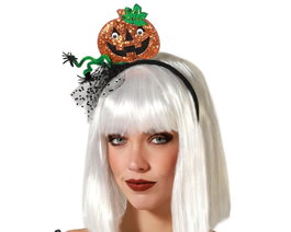 Atosa Diadema Calabaza Brillante Halloween Femme Adulte avec Araignée et Nœud
