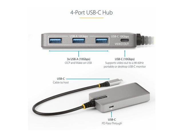 StarTech Hub USB-C 4 Ports USB 3.2 Gen 2 avec Power Delivery 100 W