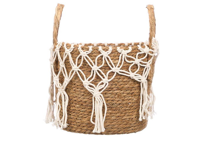 Giftdecor Macramé Suspension pour Plantes Osier Naturel et Blanc 28x32x28 cm (Set de 6)
