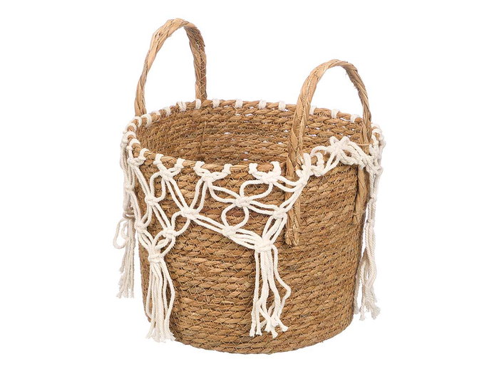 Giftdecor Macramé Suspension pour Plantes Osier Naturel et Blanc 28x32x28 cm (Set de 6)